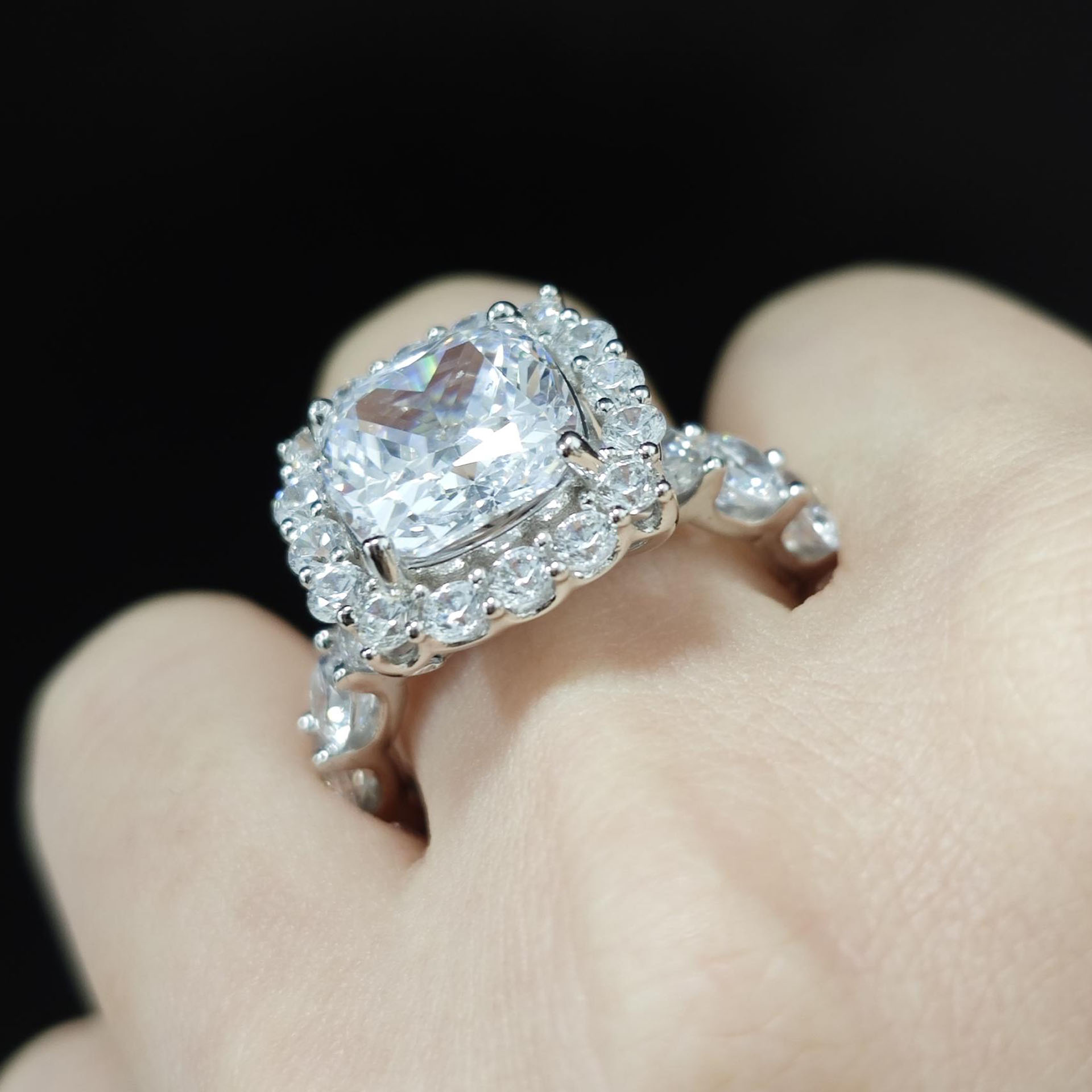 5ct Halo Cushion Cut White Sapphire Engagement Ring