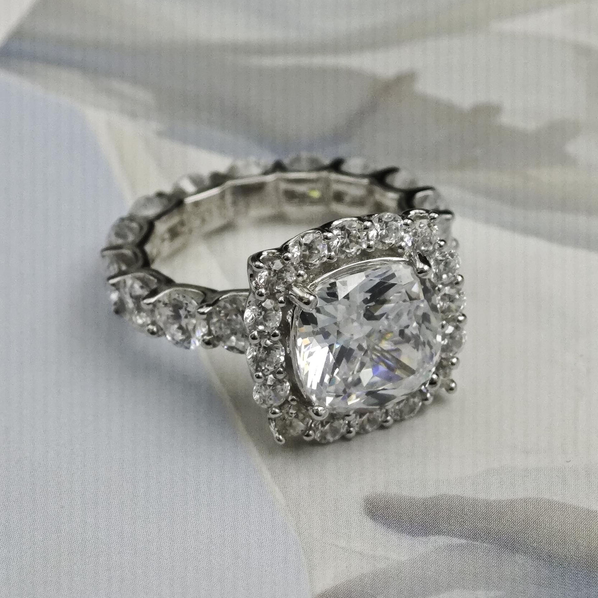 5ct Halo Cushion Cut White Sapphire Engagement Ring