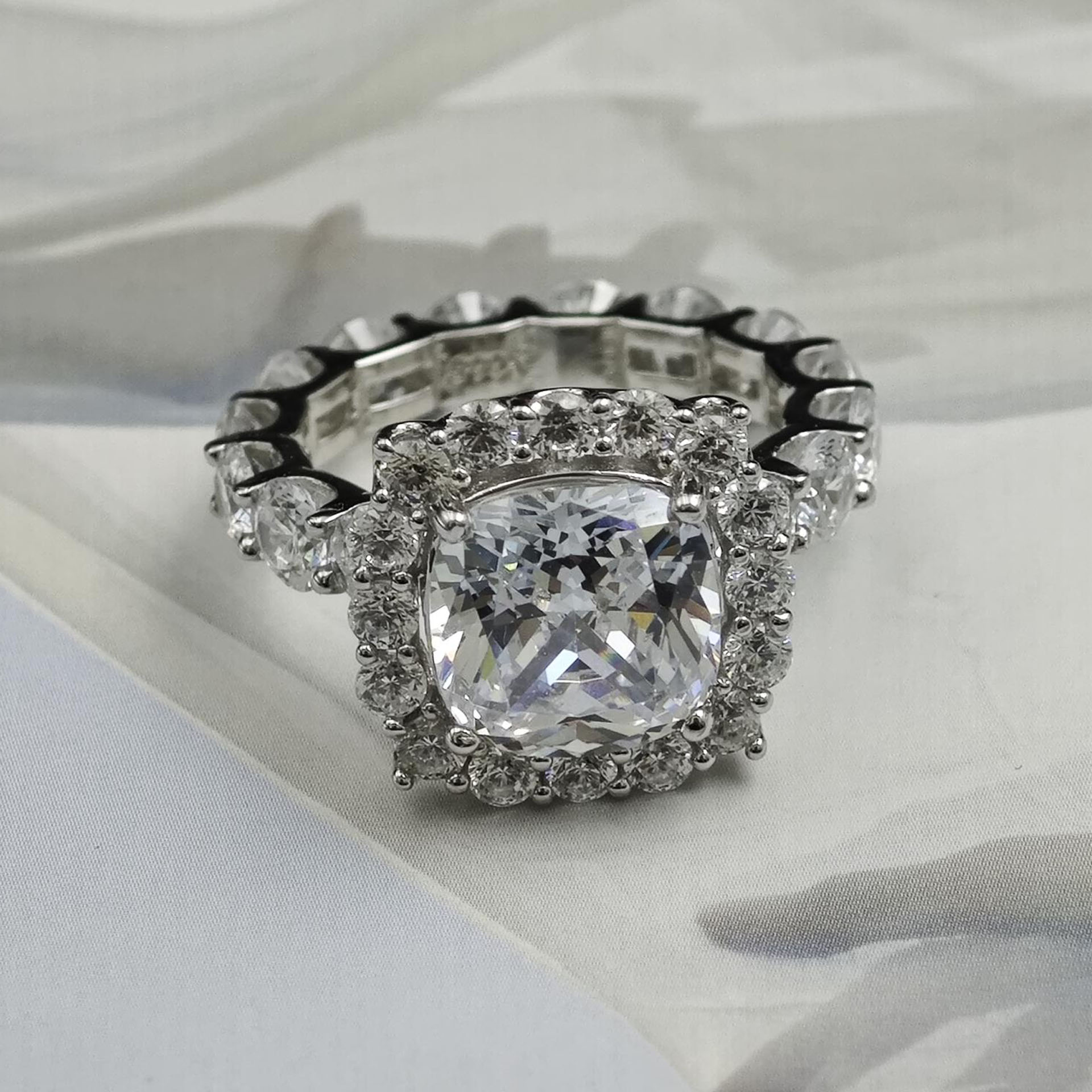 5ct Halo Cushion Cut White Sapphire Engagement Ring