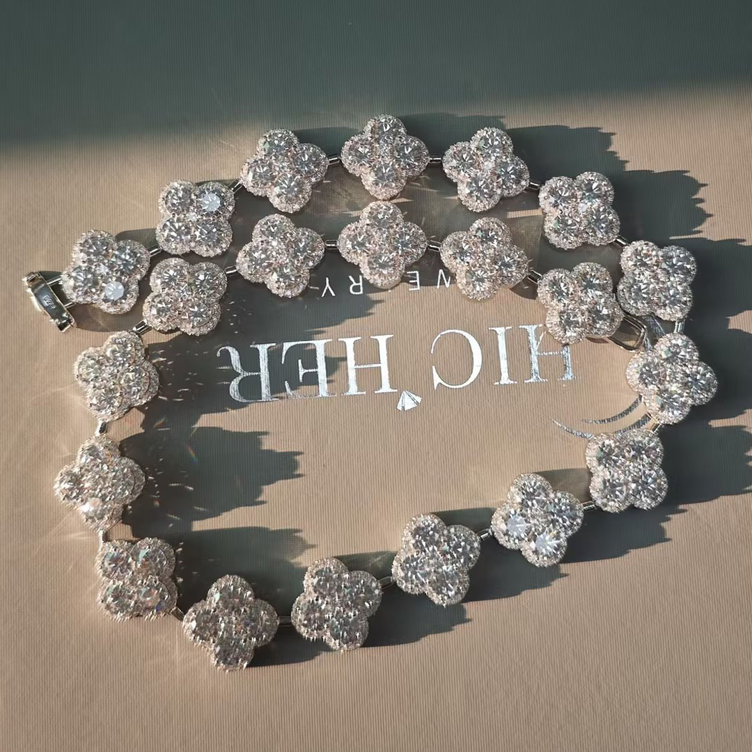 Round Cut Cluster Clover White Sapphire Necklace