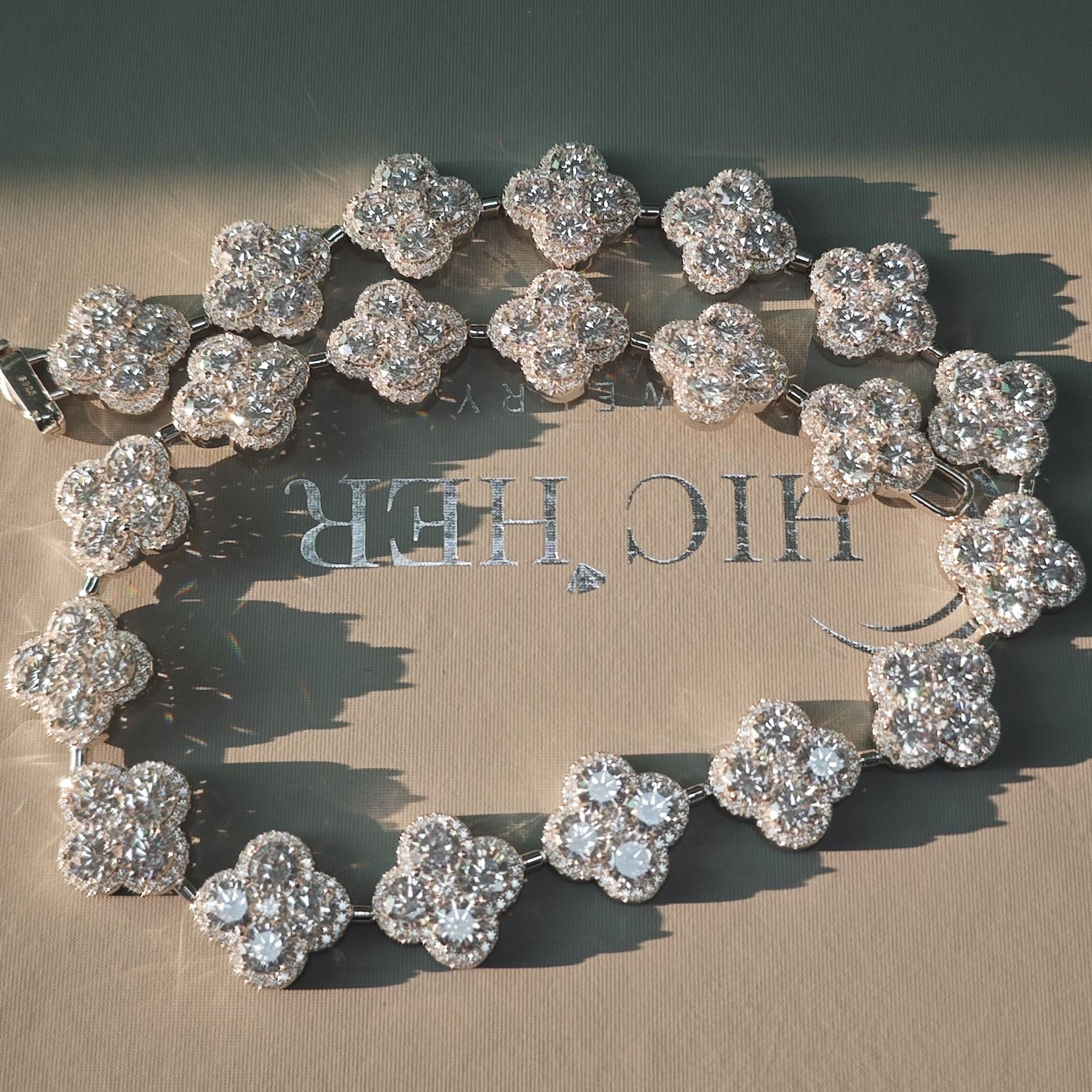 Round Cut Cluster Clover White Sapphire Necklace