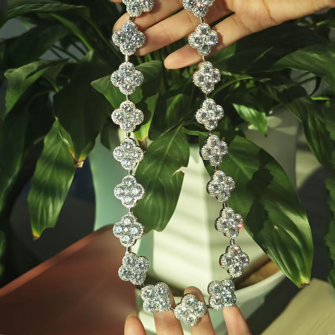 Round Cut Cluster Clover White Sapphire Necklace