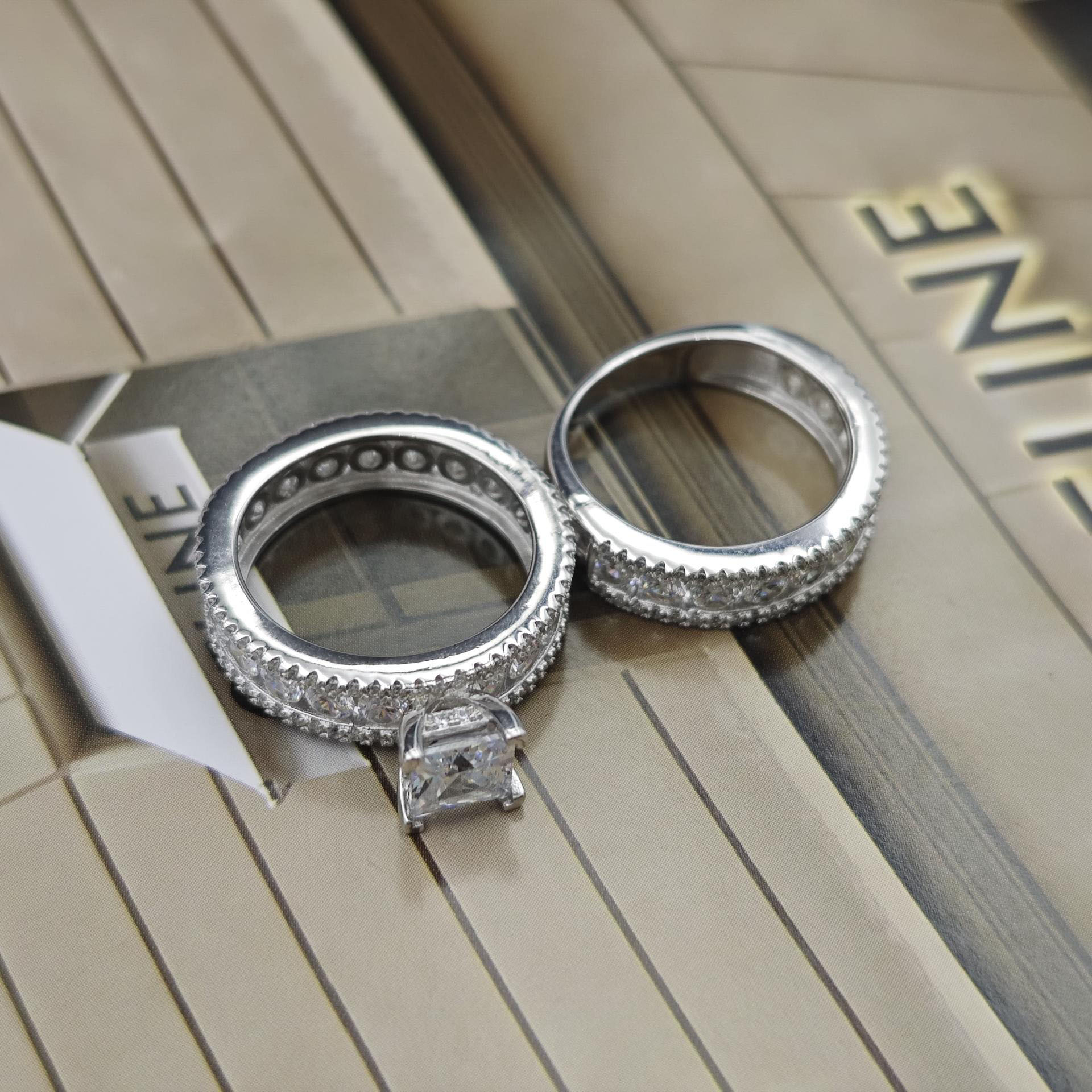 3ct Princess Cut White Sapphire Wedding Set