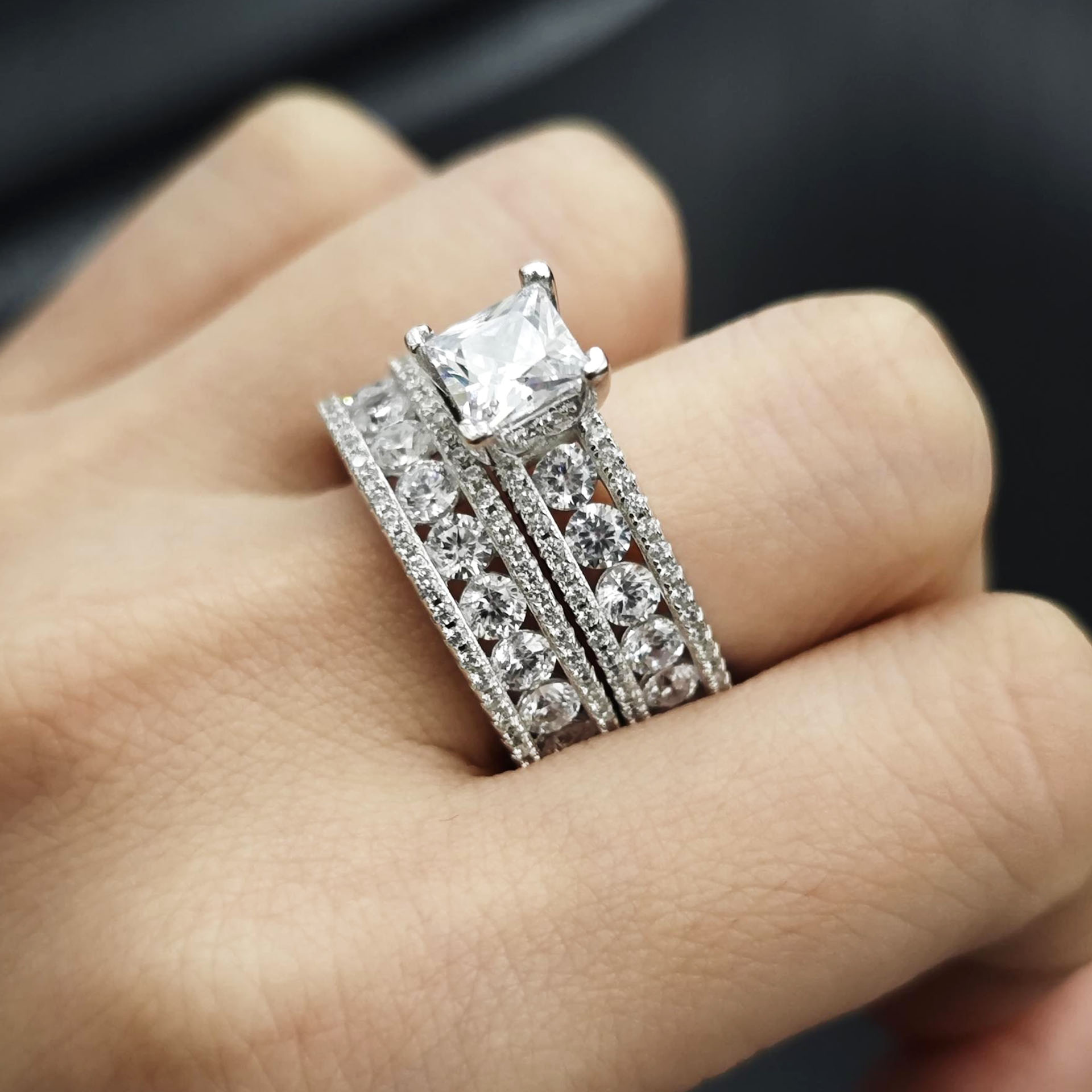 3ct Princess Cut White Sapphire Wedding Set