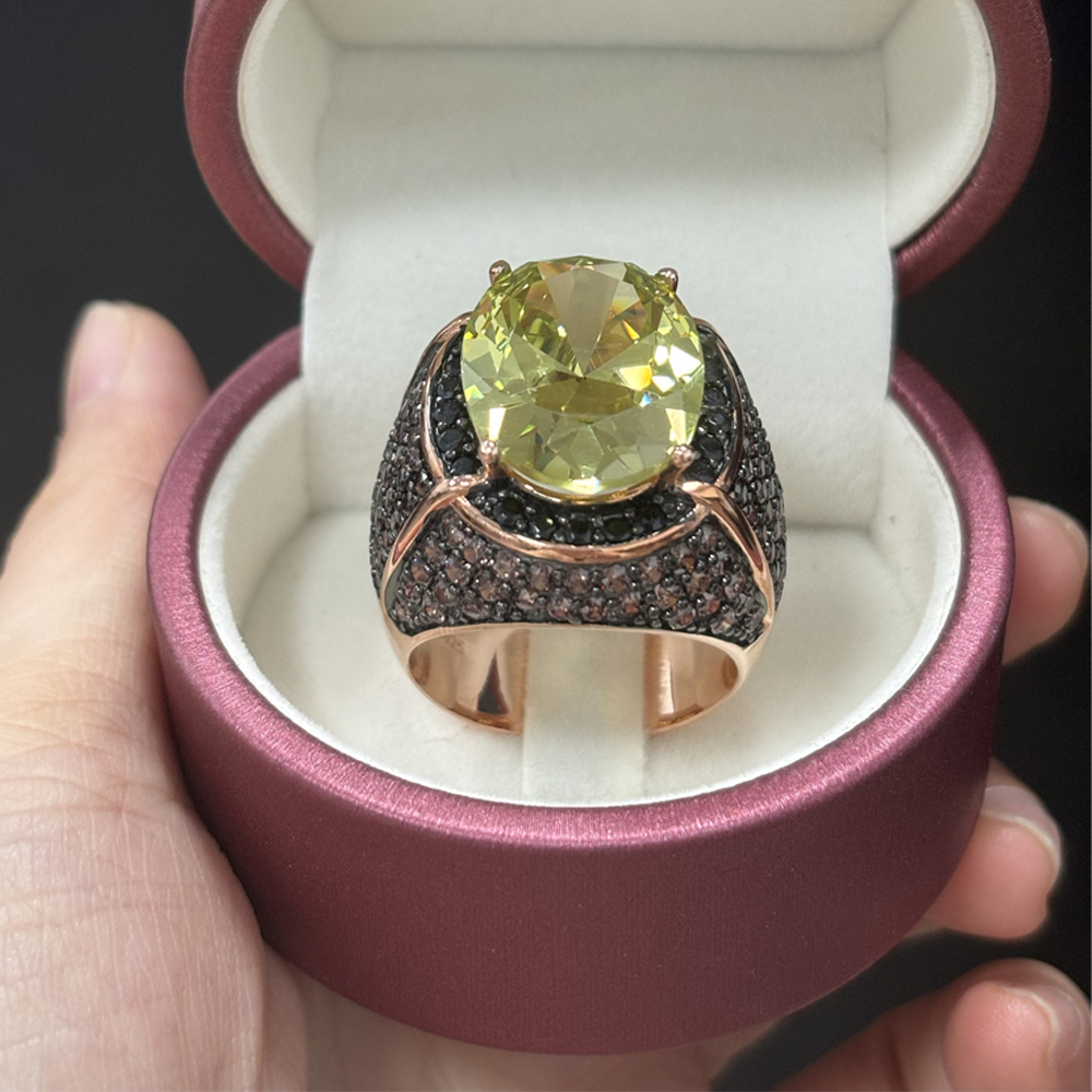 Micro Pave Setting 8ct Oval Cut Yellow Sapphire Cocktail Ring