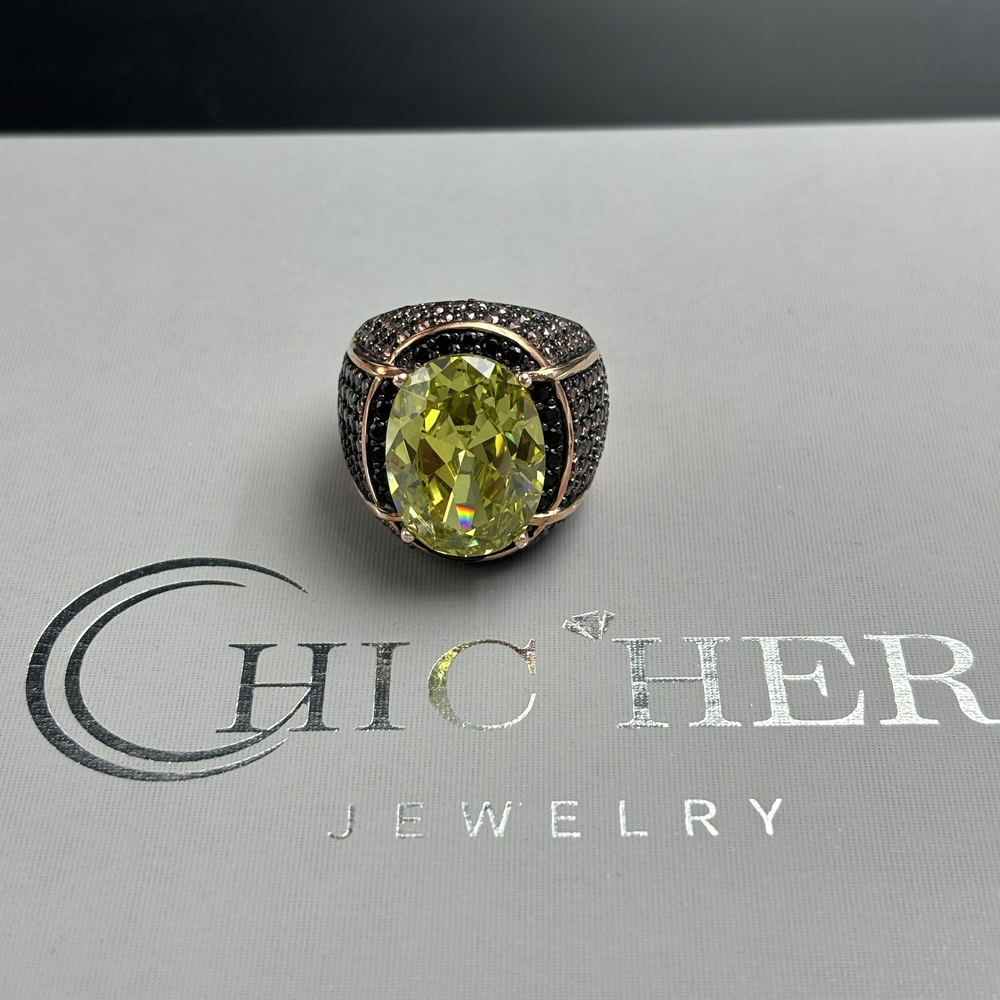 Micro Pave Setting 8ct Oval Cut Yellow Sapphire Cocktail Ring