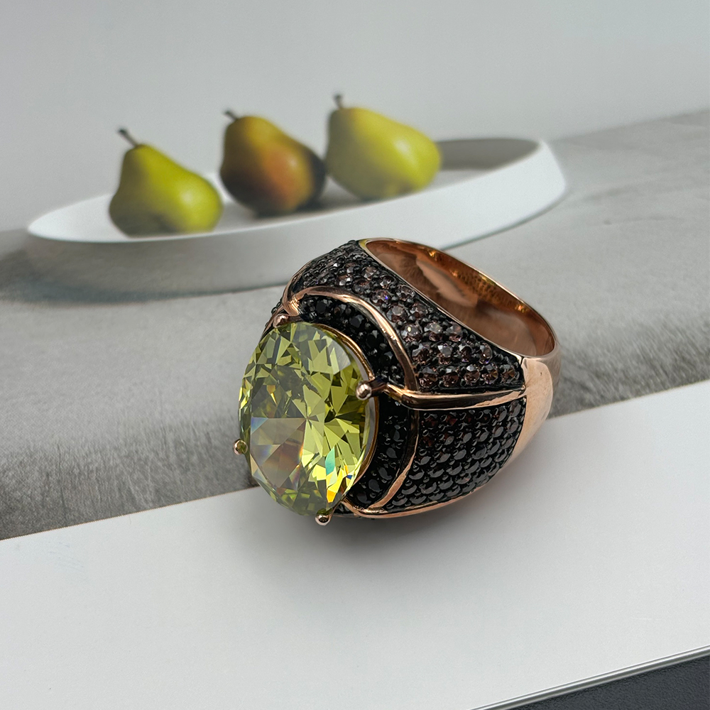 Micro Pave Setting 8ct Oval Cut Yellow Sapphire Cocktail Ring