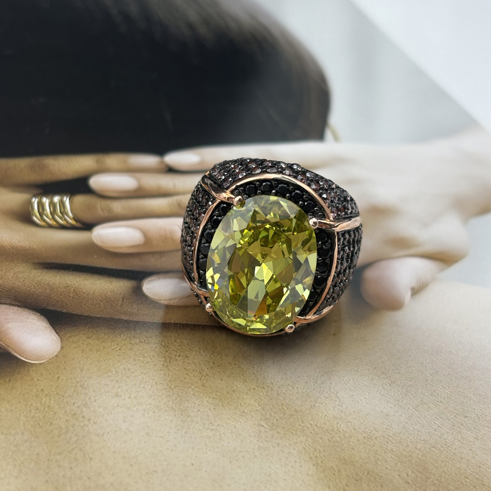 Micro Pave Setting 8ct Oval Cut Yellow Sapphire Cocktail Ring