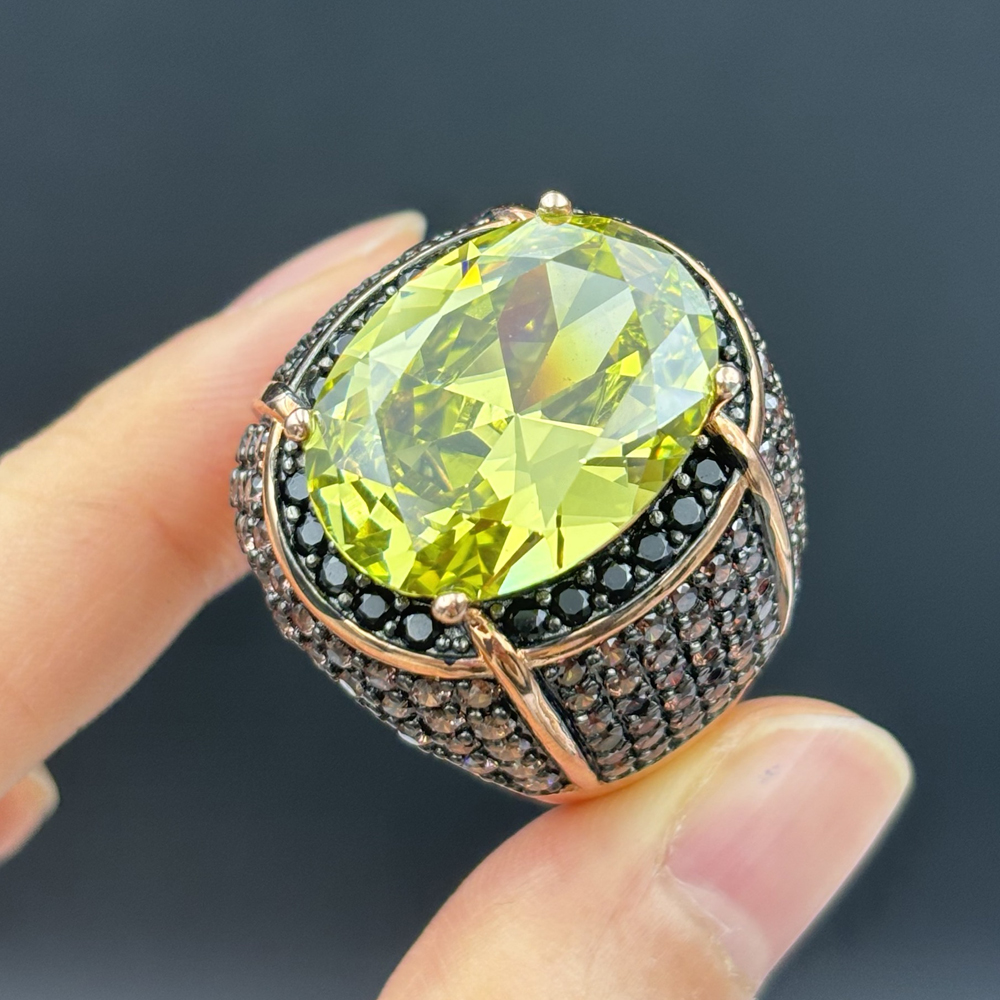 Micro Pave Setting 8ct Oval Cut Yellow Sapphire Cocktail Ring