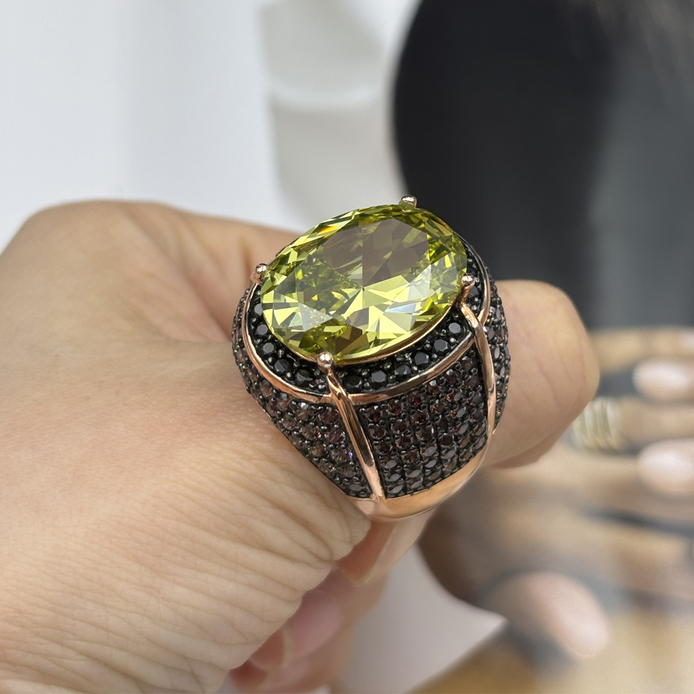 Micro Pave Setting 8ct Oval Cut Yellow Sapphire Cocktail Ring