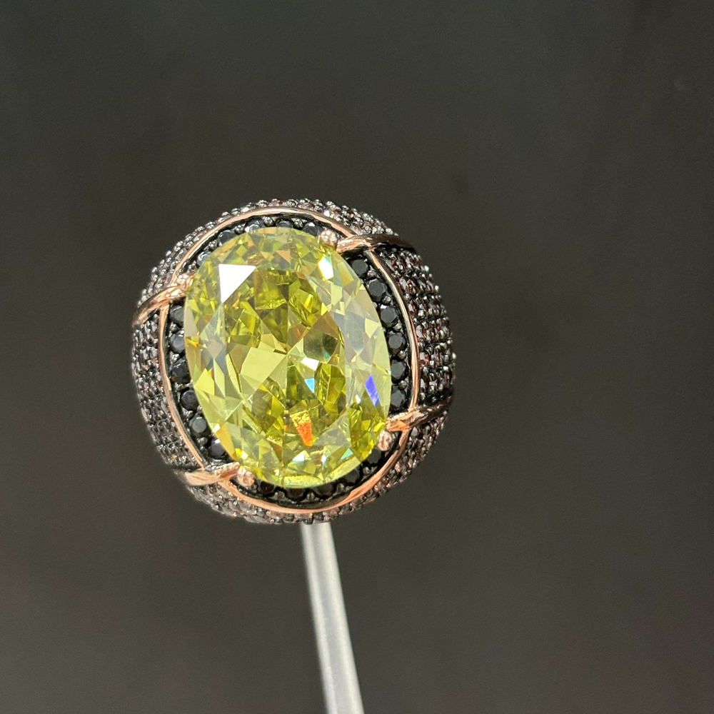 Micro Pave Setting 8ct Oval Cut Yellow Sapphire Cocktail Ring