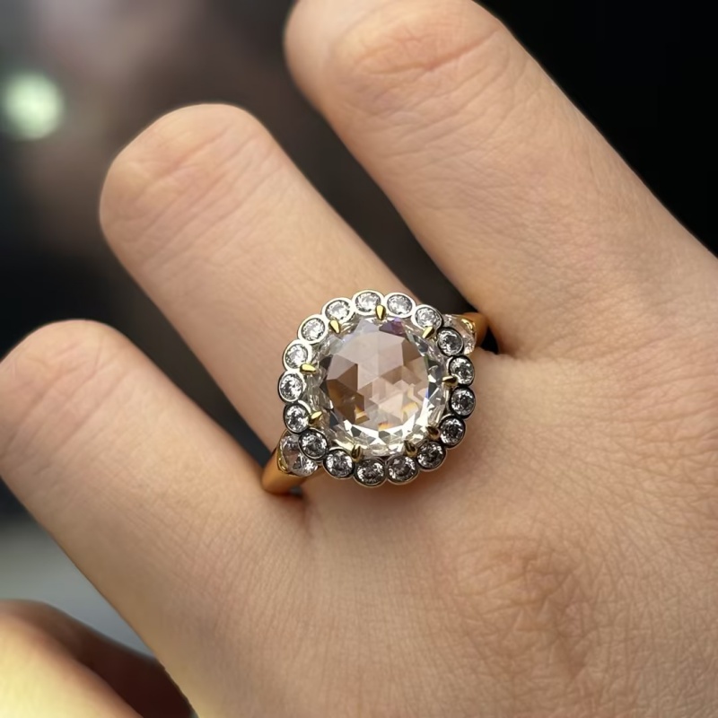 Art 3ct Round Rose Cut White Sapphire Engagement Ring