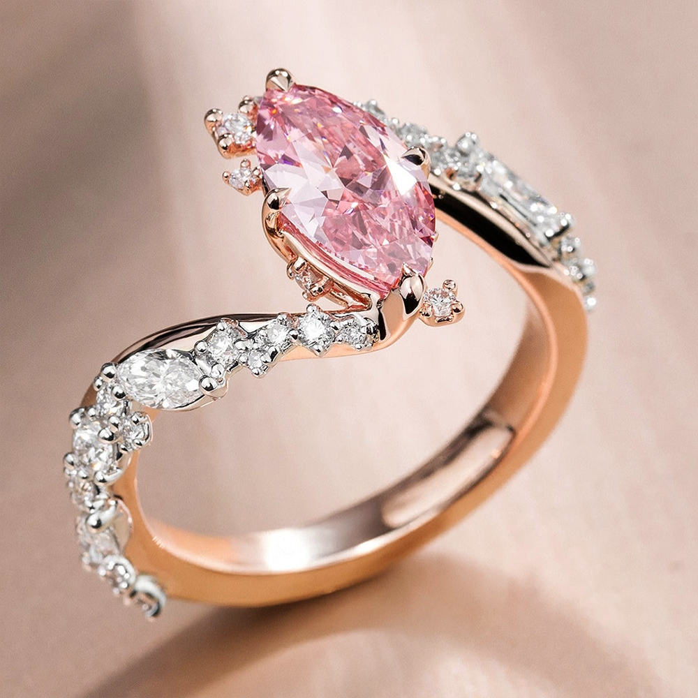 Bypass Design 3ct Marquise Cut Fancy Pink Sapphire Engagement Ring