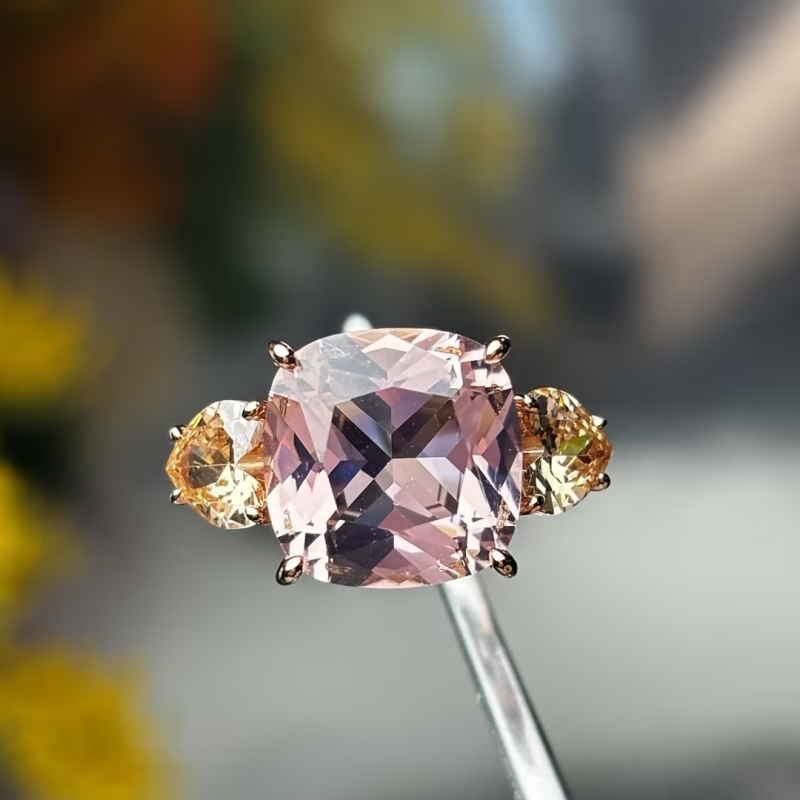 4ct Cushion Cut PInk Sapphire Three Stone Engagement Ring