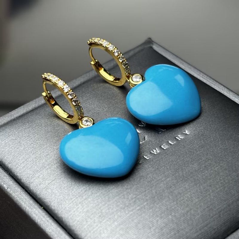 Heart Cut Turquoise & Round Cut White Sapphire Drop & Hoop Earrings