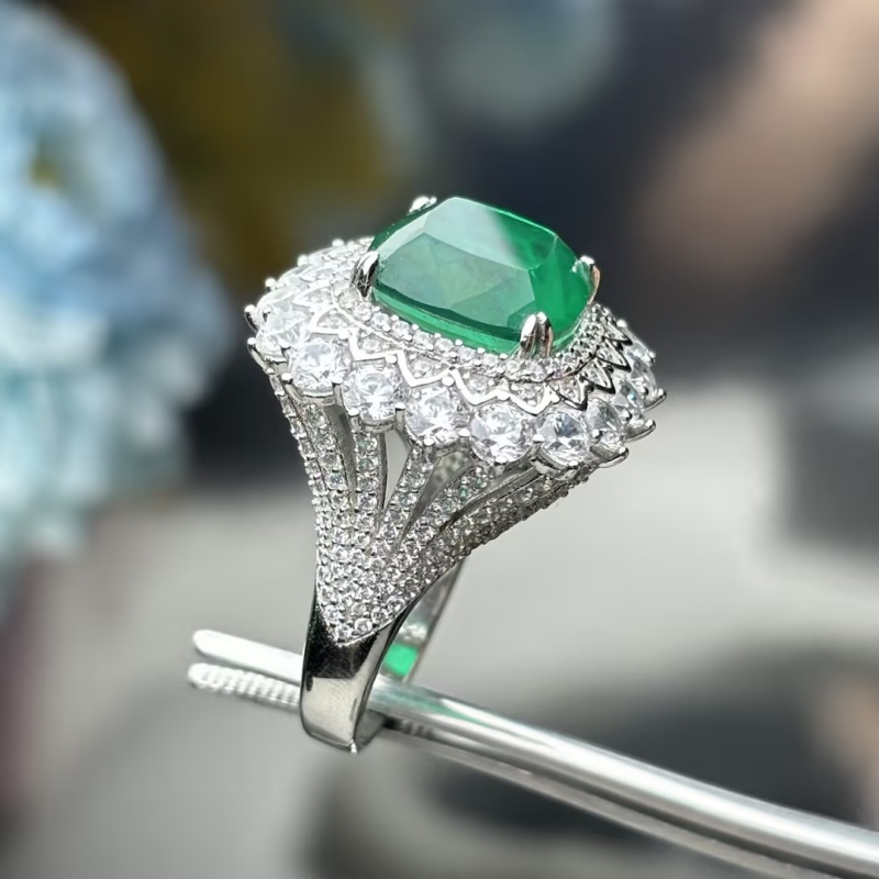 4.25ct Cushion Cut Green Sapphire Floral Design Engagement Ring