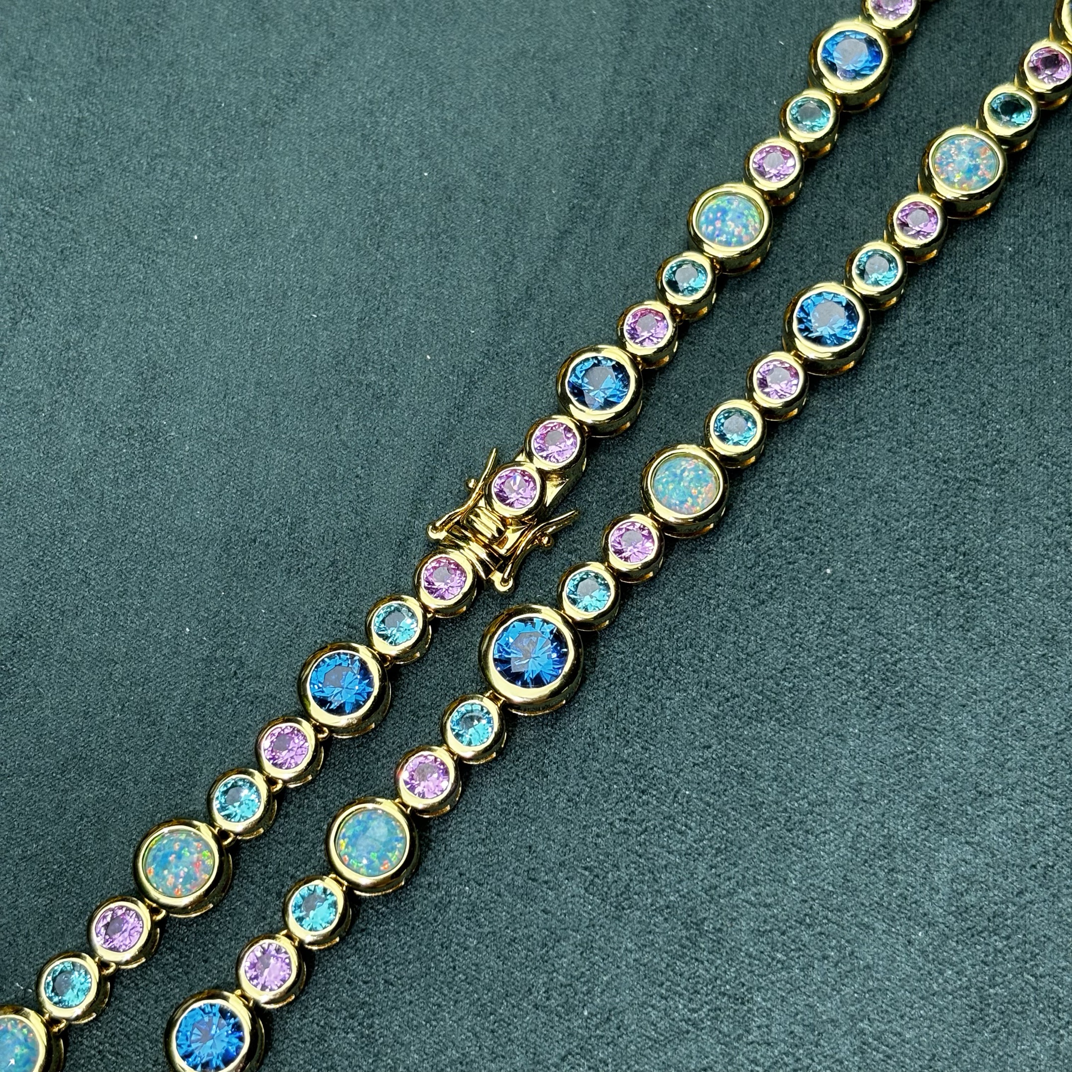 Fashion Round Cut Opal & Multicolor Sapphire Tennis Necklace