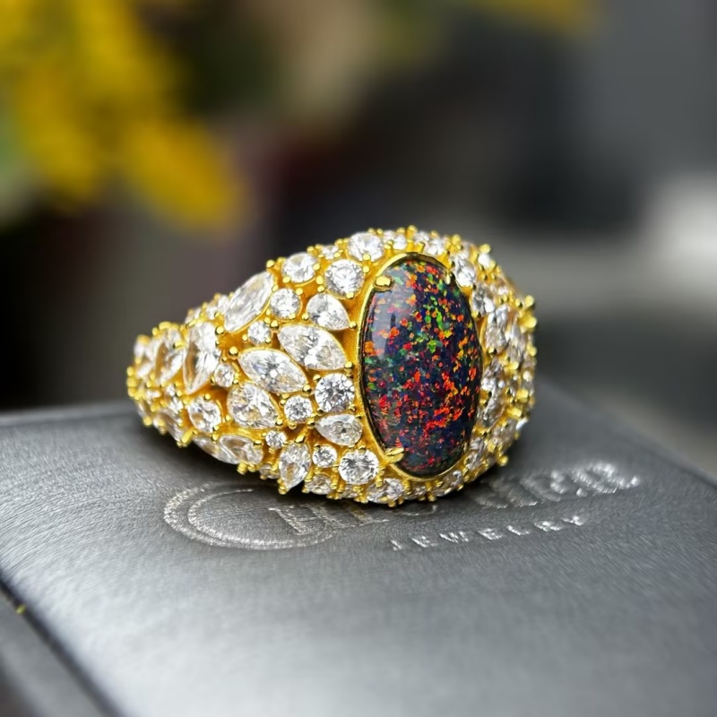 6.75ct Oval Cut Black Opal Sapphire Cocktail Ring