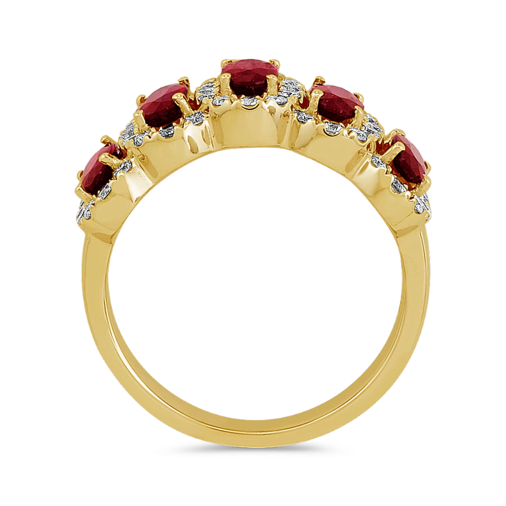 6.25ct Five -stone Halo Oval Cut Ruby Sapphire Eternity Ring