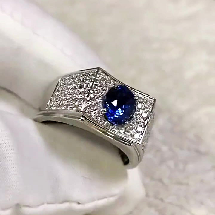 2ct Oval Cut Blue Sapphire Men's Engagement Ring