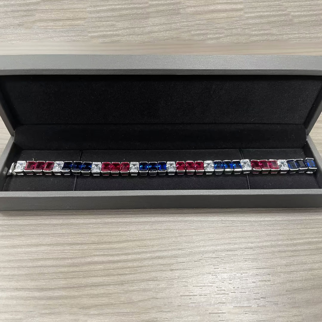 Emerald Cut Ruby&Blue Sapphire Men's Bracelet