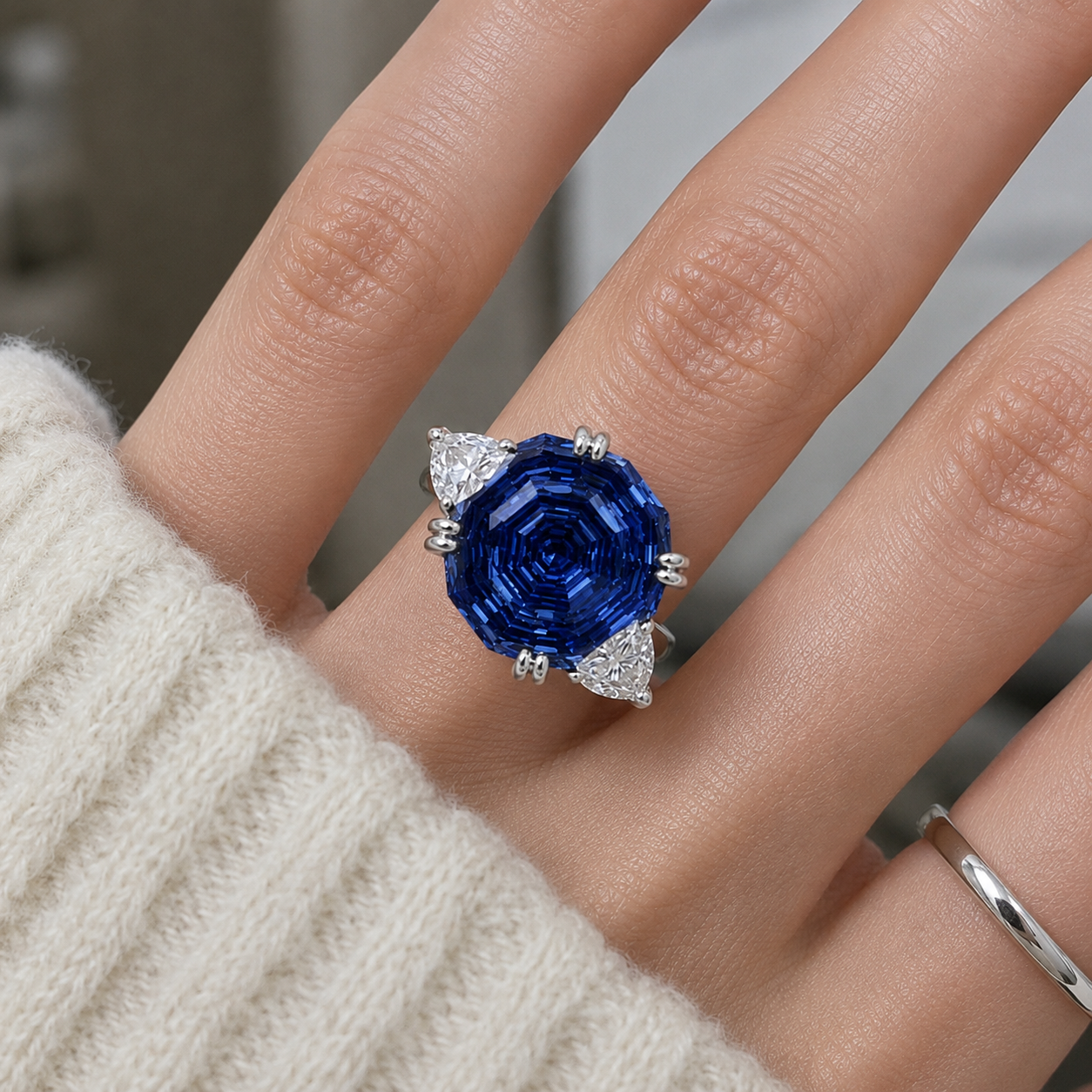 5ct Rose Cut Multi Color Sapphire Three-Stone Engagement Ring (5 Color Options)