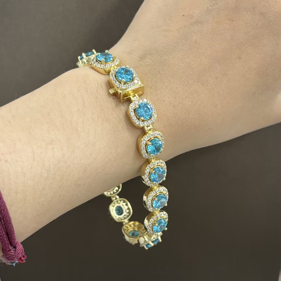 Fashion Halo  Aquamarine Sapphire Bracelet