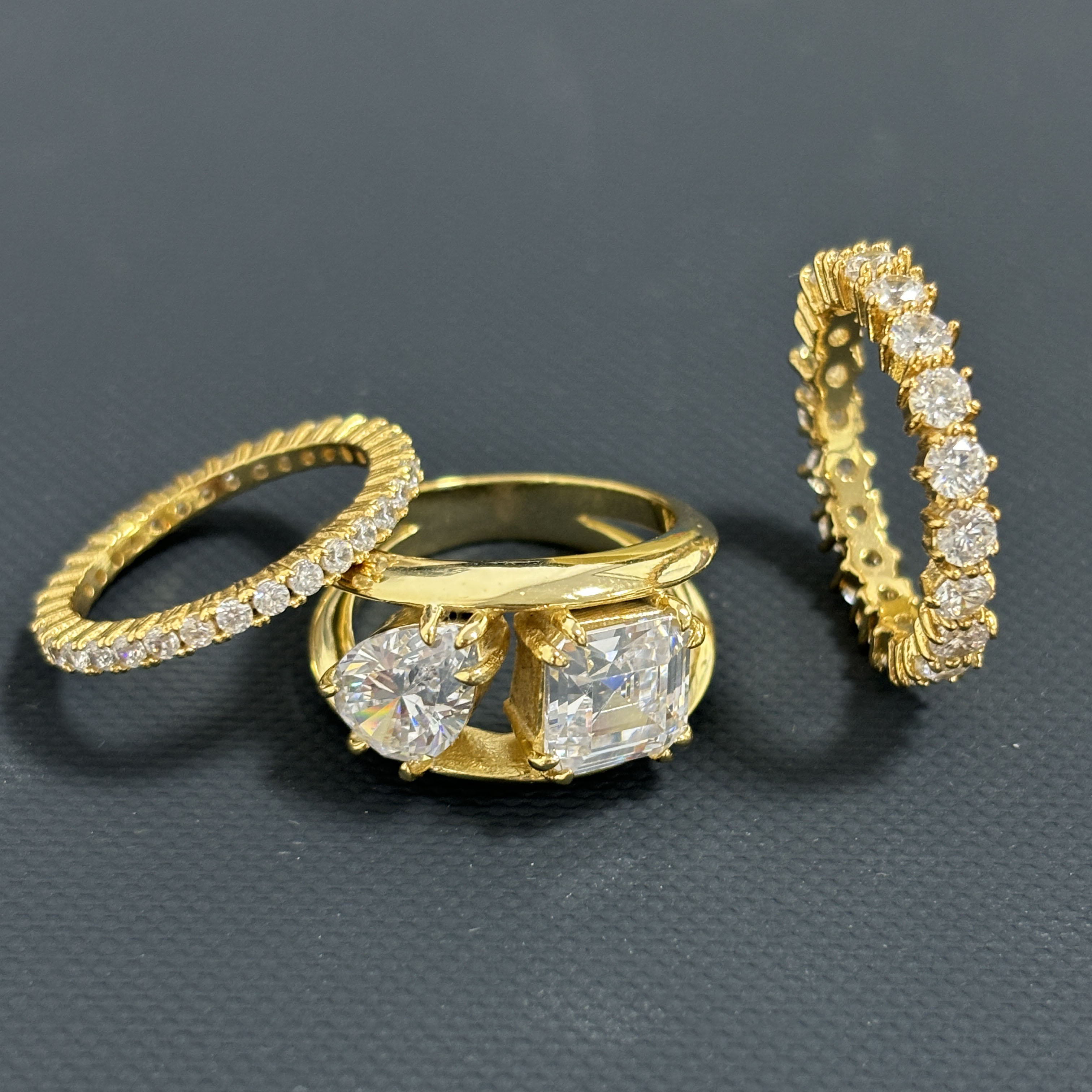 6ct Asscher&Pear Cut White Sapphire Wedding Set/3pcs