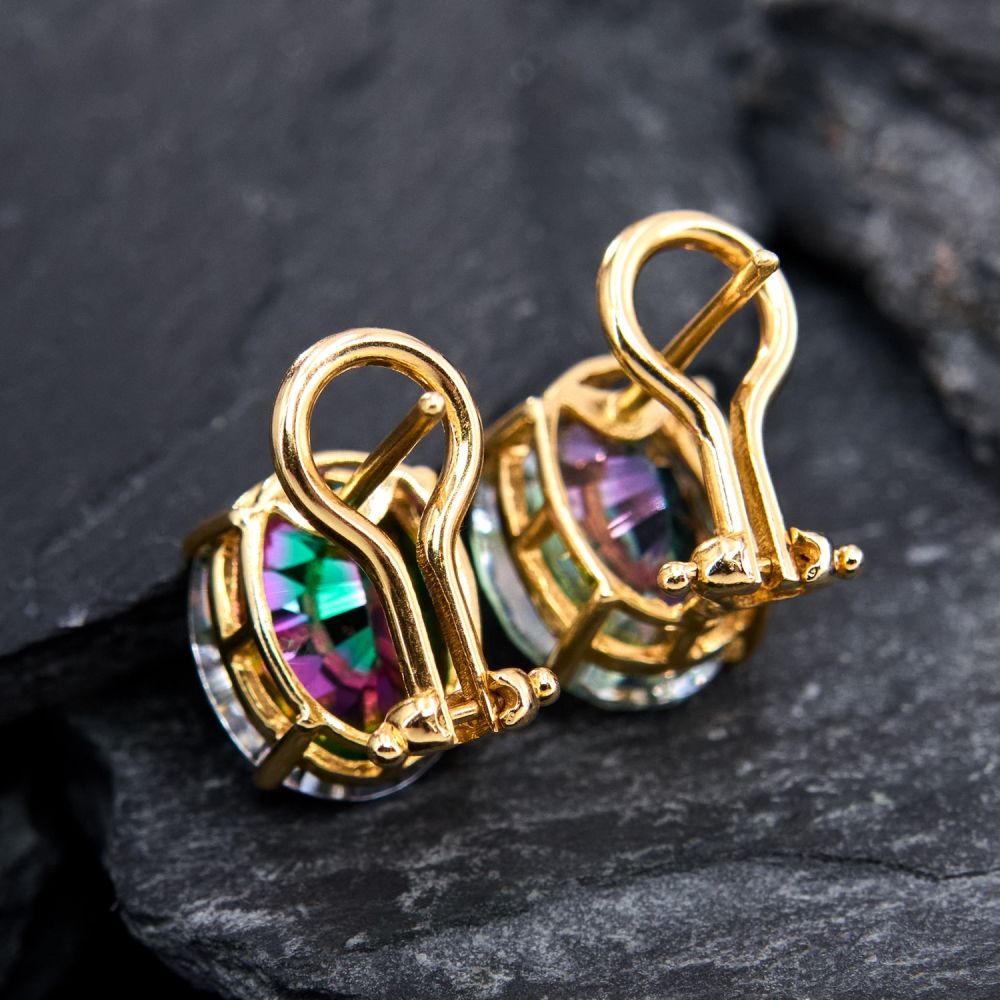 Round Cut Rainbow Sapphire Stud Earrings