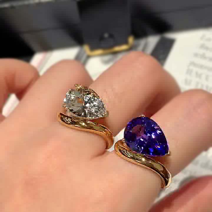 6ct Pear Cut Amethyst&White Sapphire engagement ring/ 2pcs