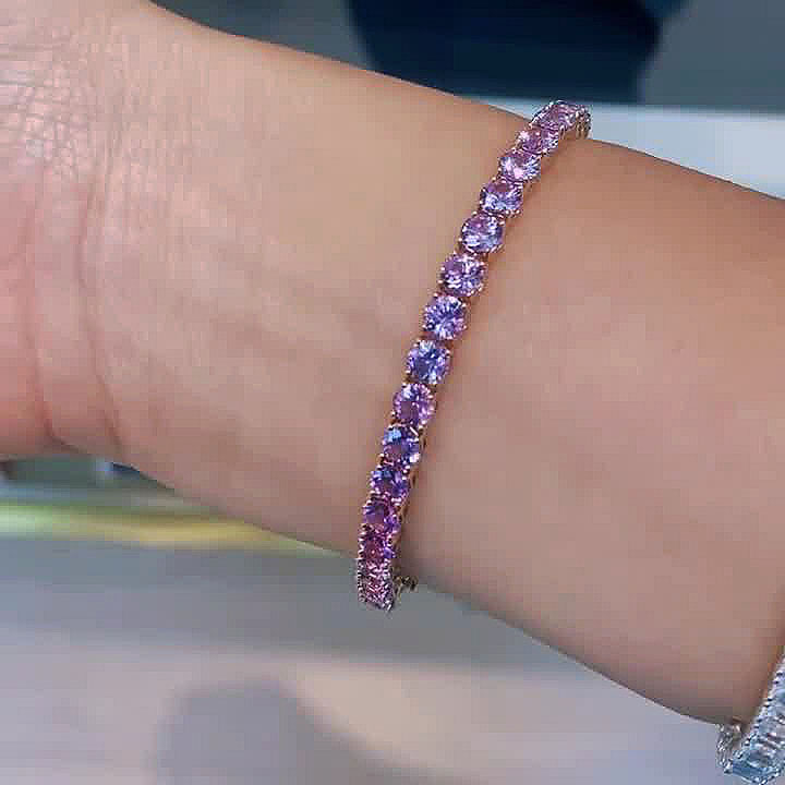 Round Cut Pink Sapphire Tennis Bracelet