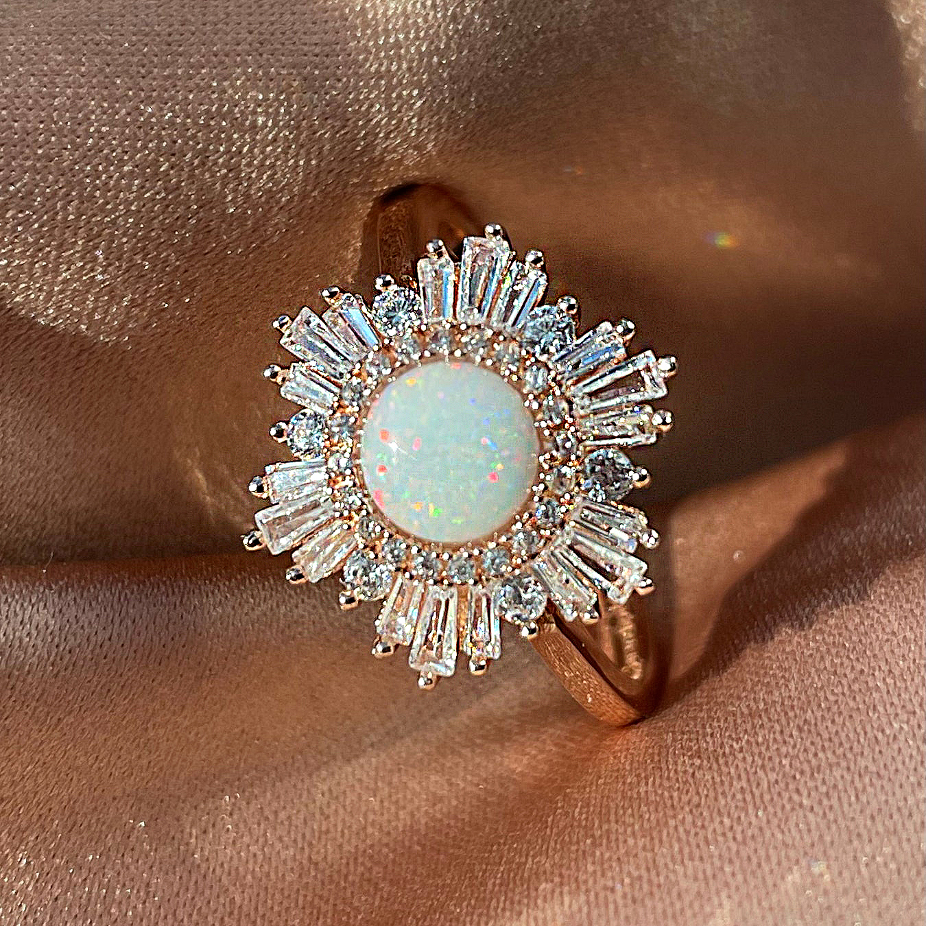 2ct Halo Round Cut Opal Sapphire Engagement Ring