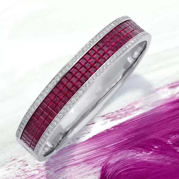 Three-Row Two-tone Invisible Setting Princess Cut Bracelet