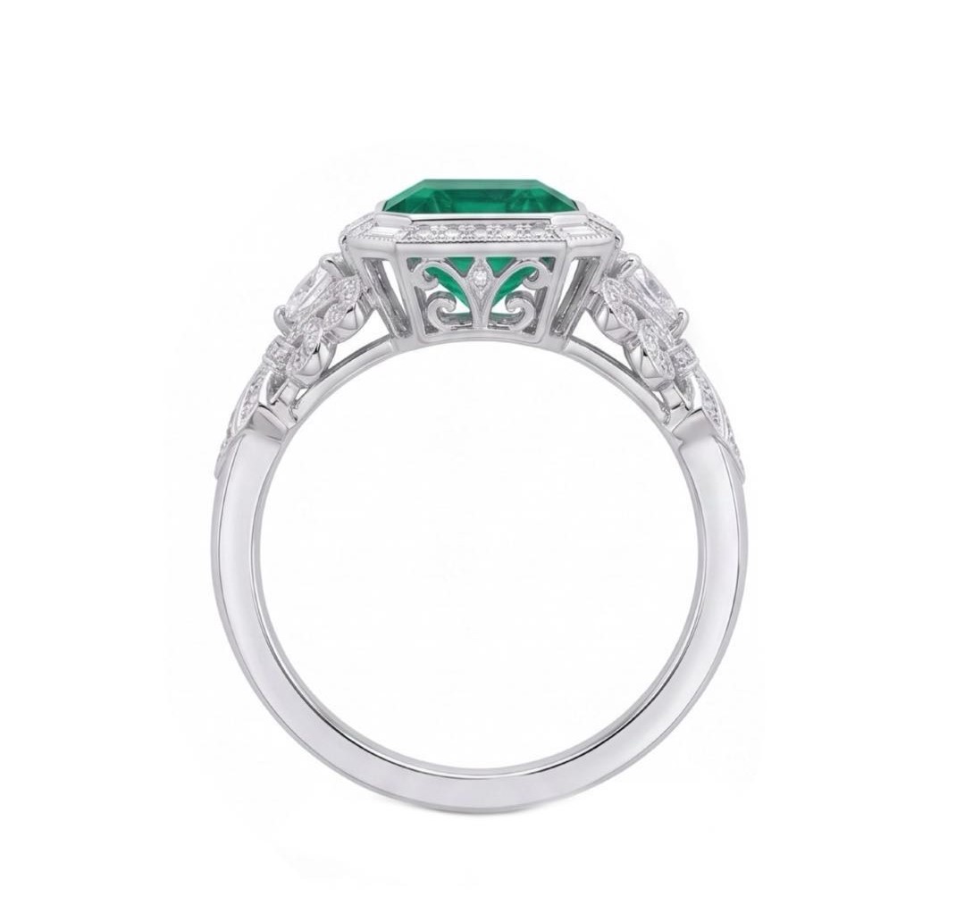 5 Carats Emerald Cut Emerald Color Engagement Ring