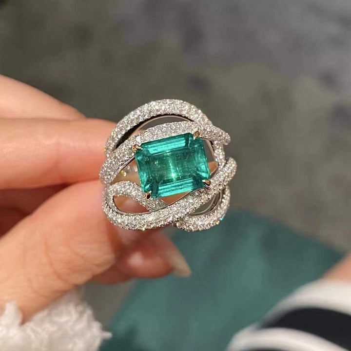 5ct Luxury Emerald Cut Emerald Sapphire Cocktail Ring