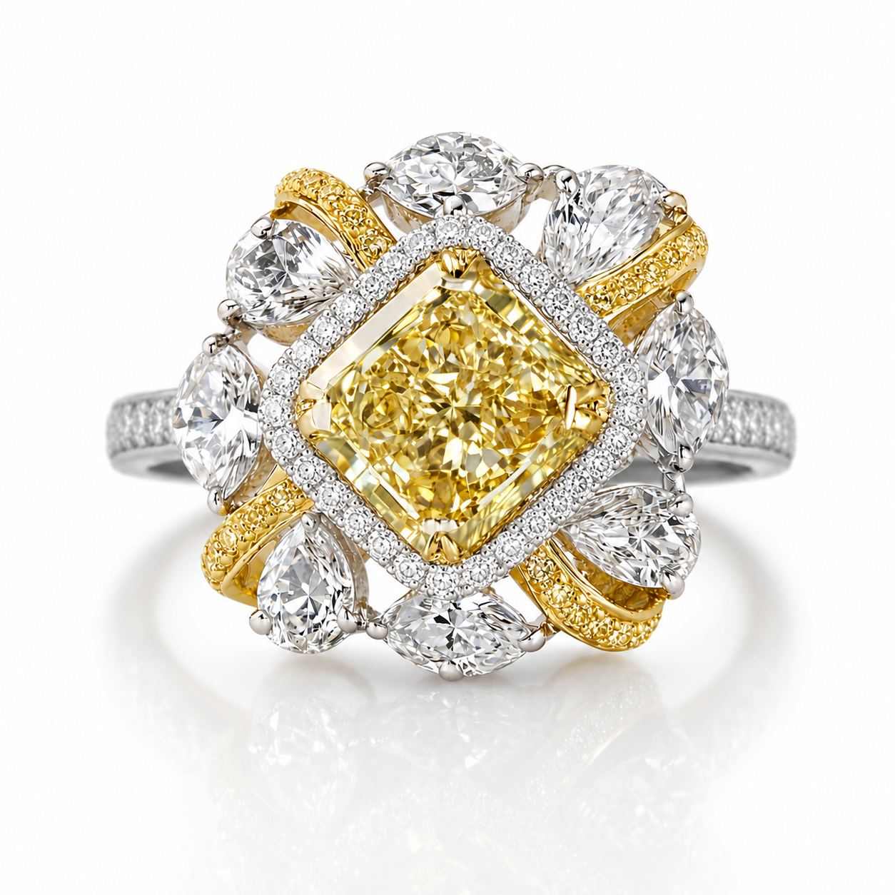 3ct Radiant Cut Yellow Sapphire Fantasy Halo Cocktail Ring