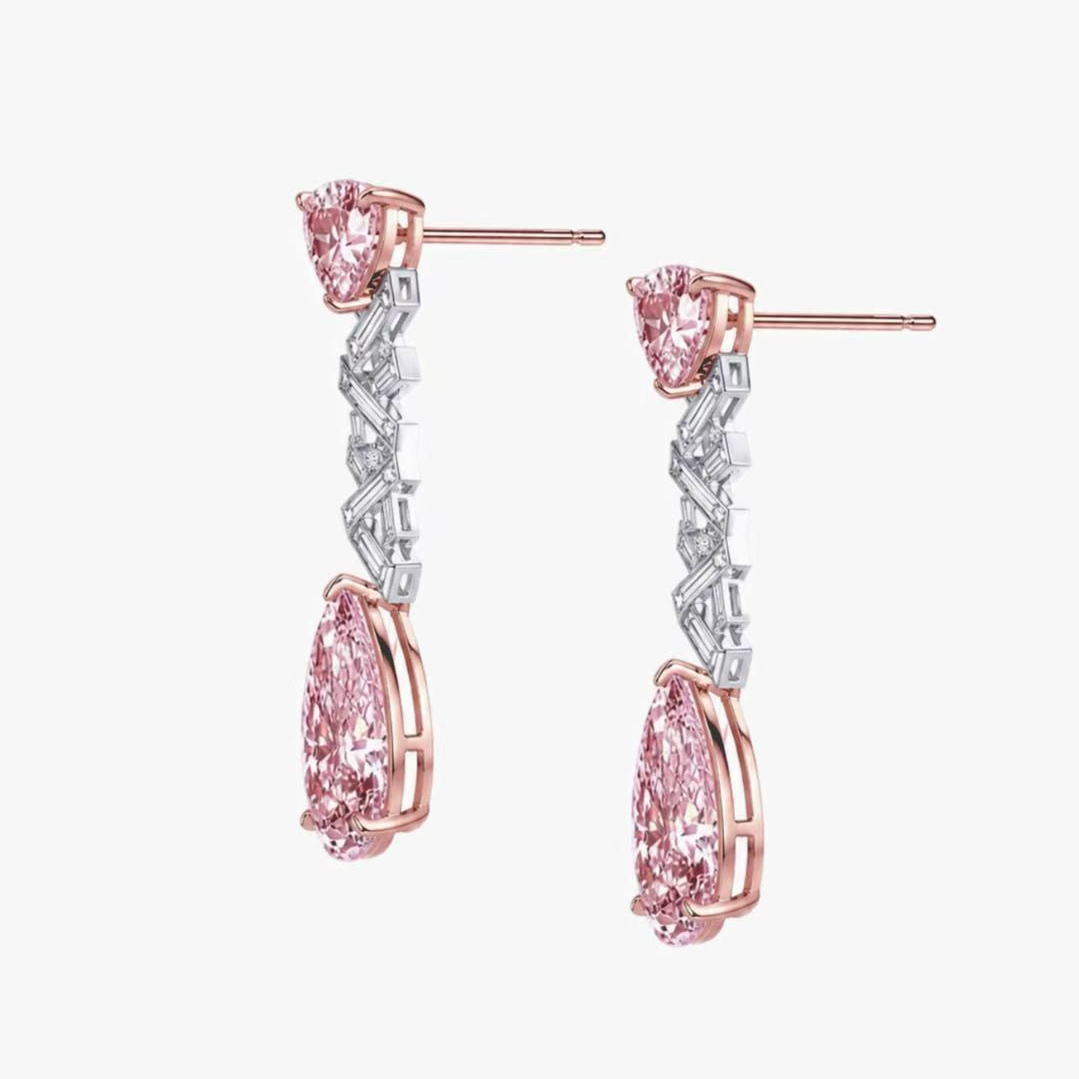 Original Design - Pear Cut Pink Sapphire Dangle Earrings
