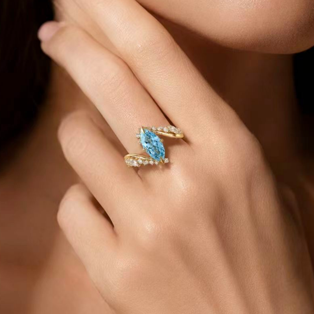 3ct Marquise Cut Fancy Aquamarine Sapphire Engagement Ring