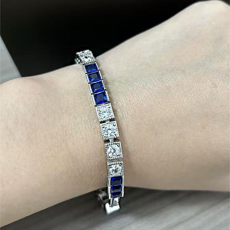 Round&Radiant Cut Blue Sapphire Bracelet