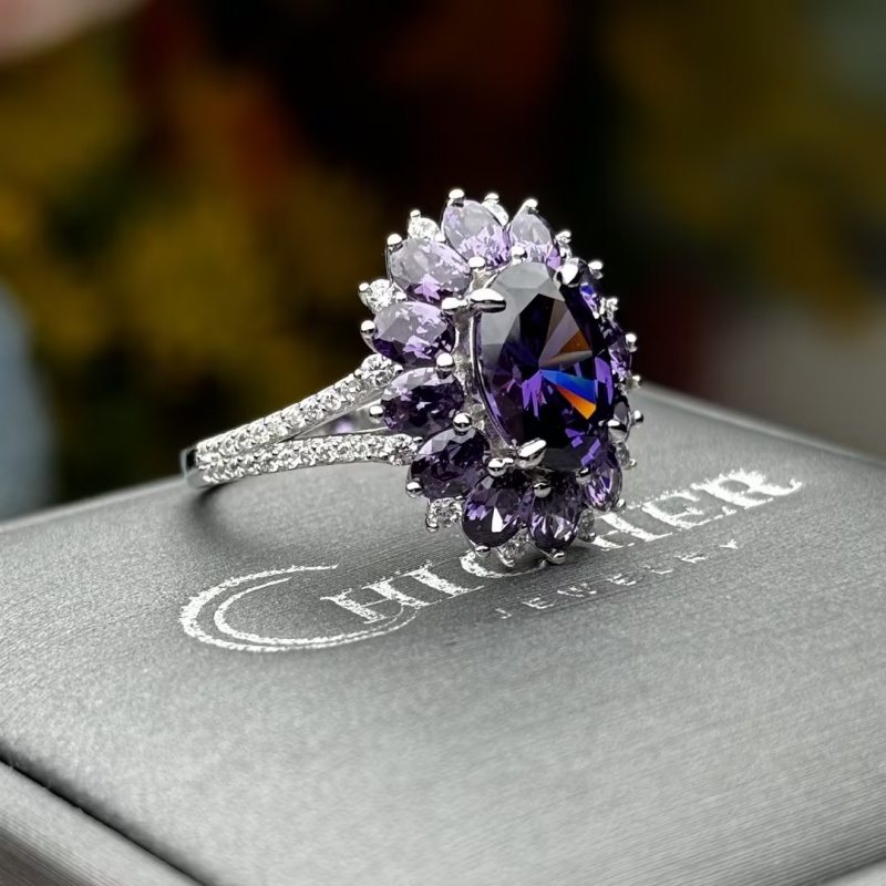 2ct Oval Cut Amethyst Sapphire Double Halo Engagement Ring