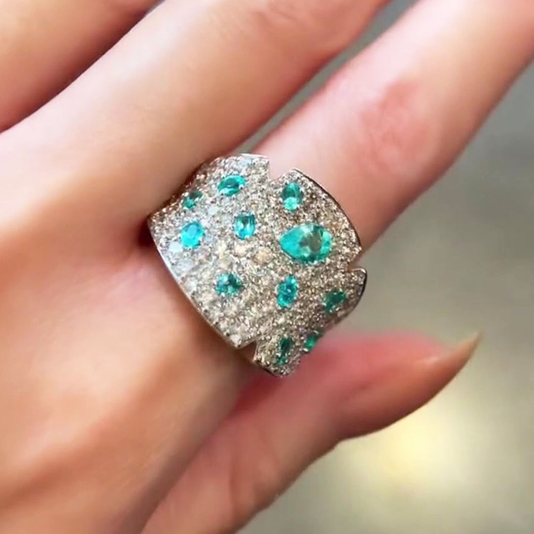 4.32ct Pave Setting Aquamarine&Diamond Cocktail Ring
