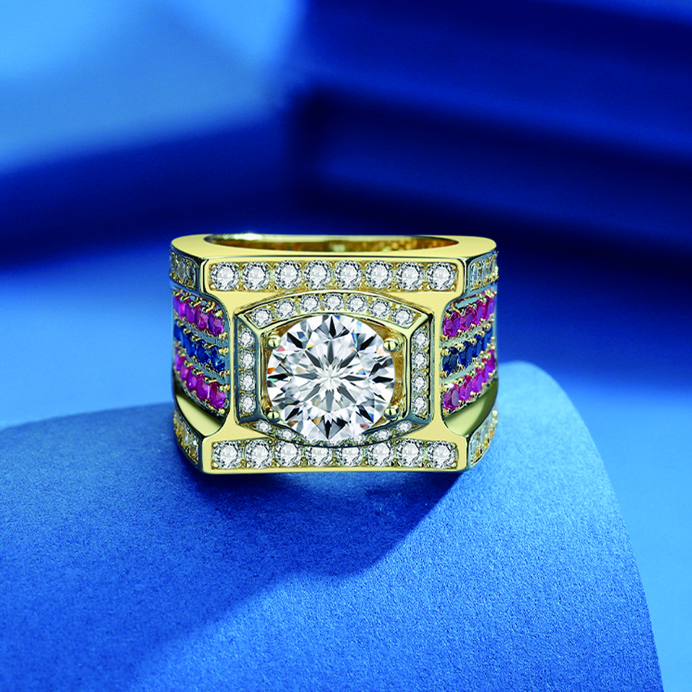 3ct Round Cut White Sapphire  Men's Engagement Ring