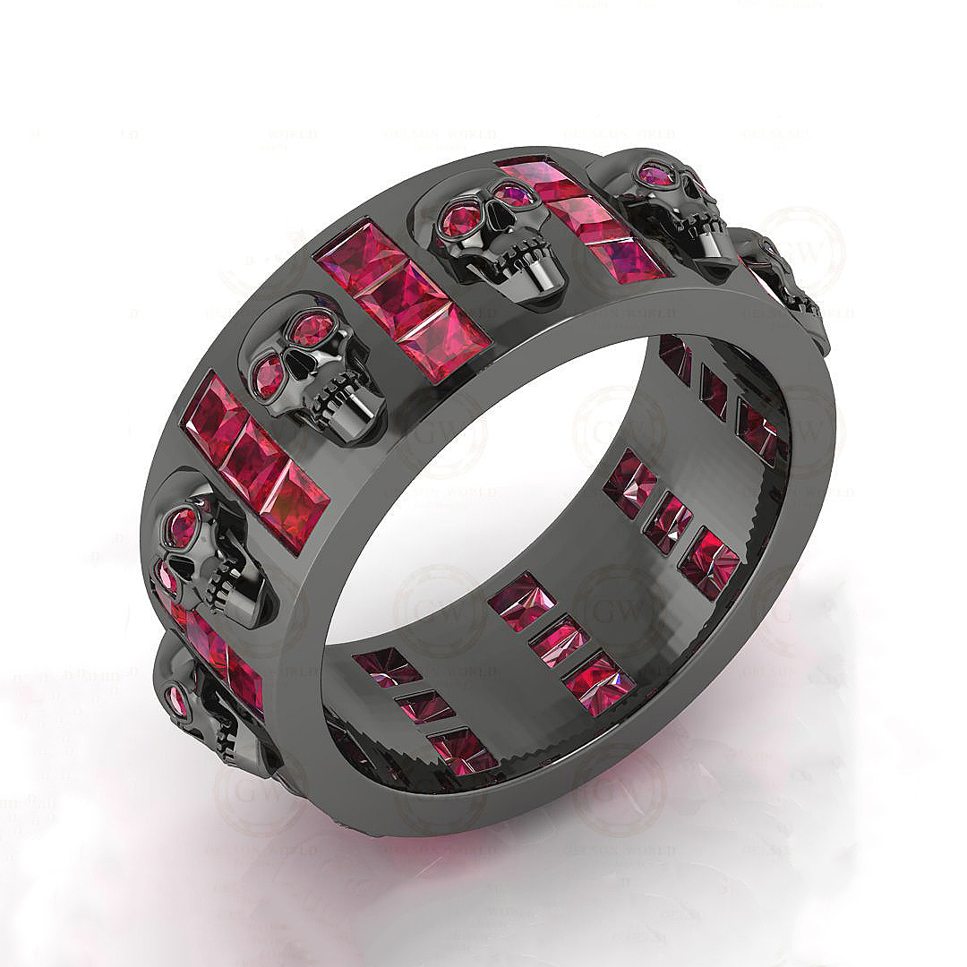8mm Wide Unique Gothic Skull Sterling Silver Ring