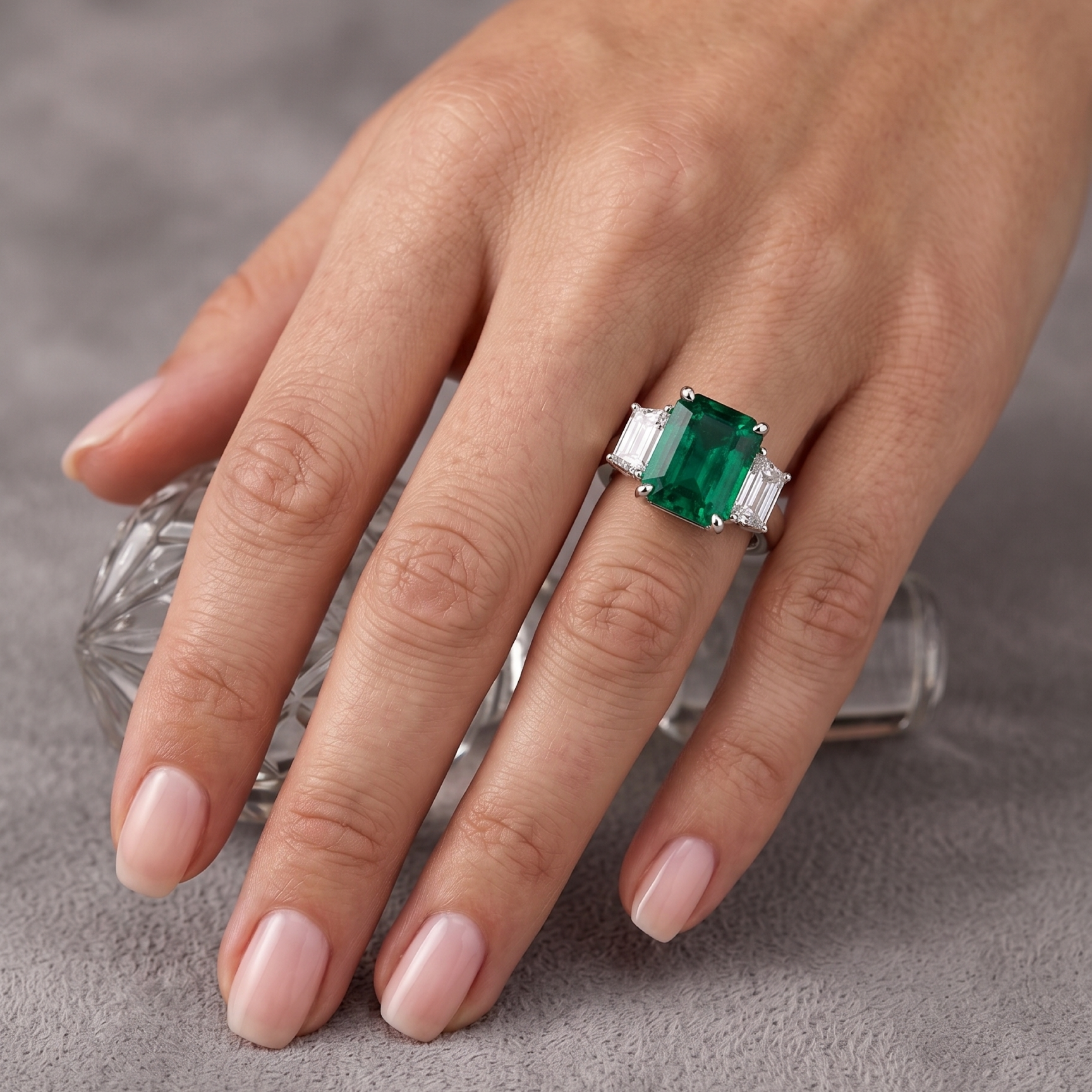 5ct Emerald Sapphire Three-Stone Engagement Ring
