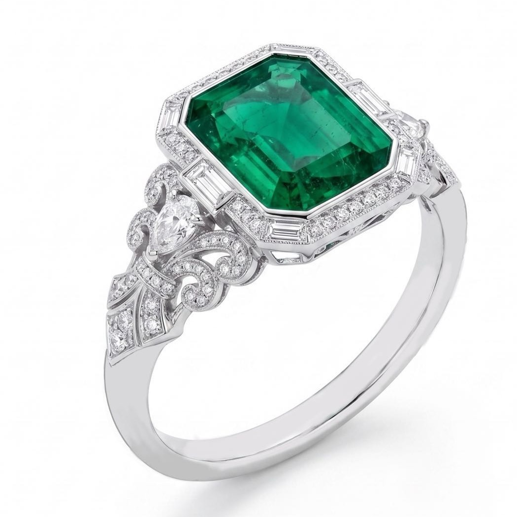 Original Design - 5ct Emerald Cut Emerald Sapphire Engement Ring