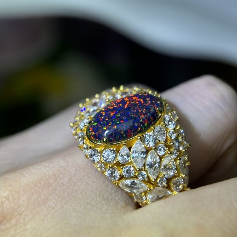 6.75ct Oval Cut Black Opal Sapphire Cocktail Ring