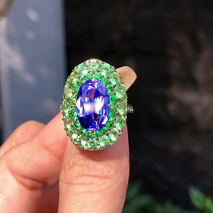 4ct Halo Oval Cut Blue Sapphire Cocktail Ring