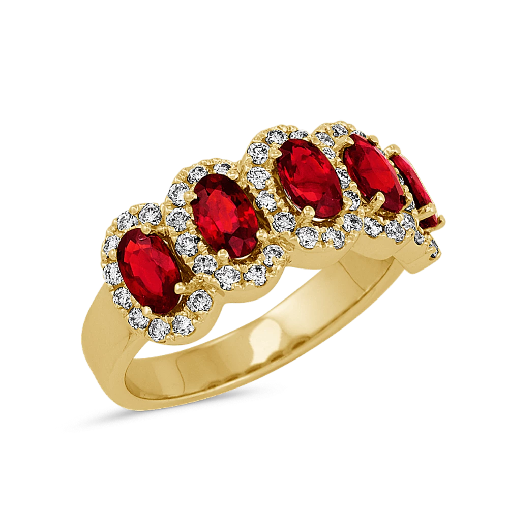 6.25ct Five -stone Halo Oval Cut Ruby Sapphire Eternity Ring