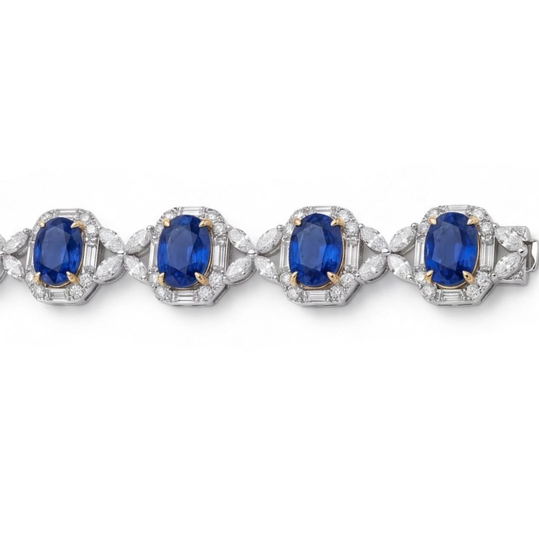 Original Design -2ct Oval Cut Blue Sapphire & White Moissanite Bracelet