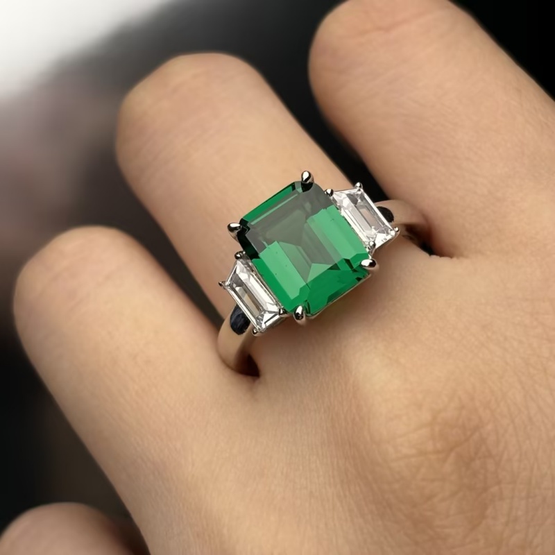 3ct Emerald Sapphire Three-Stone Engagement Ring